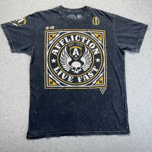 Affliction Live Fast T-Shirt Men’s XL Washed Black Graphic Biker Streetwear